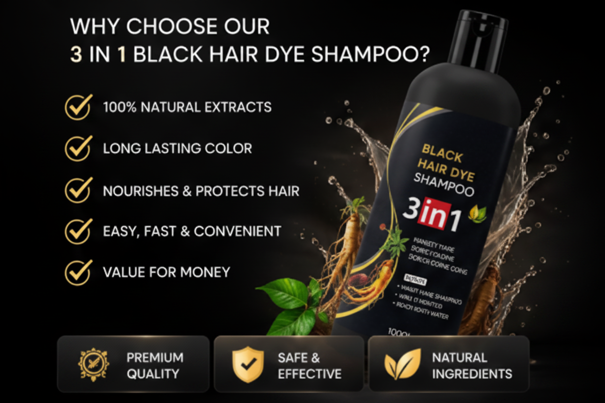 3 in 1 Black Hair Dye Natural shampoo ( Pack Of 4 )