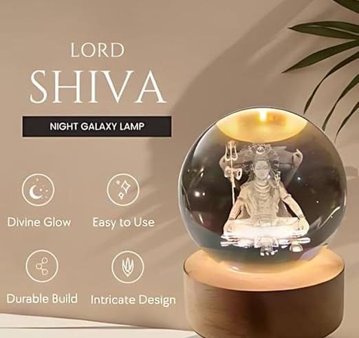 3D Shiv Crystal Ball Night Lamp with LED Wooden Base