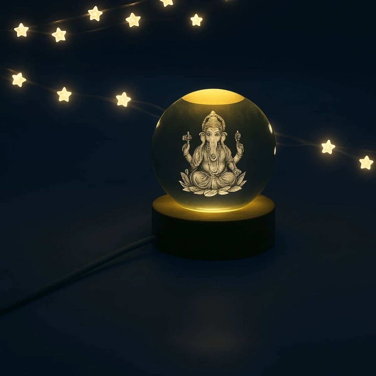 Ganesh ji 3D Crystal Ball Night Lamp